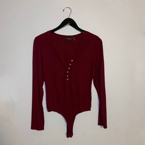 Burgundy Henley long sleeve bodysuit